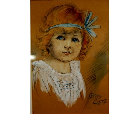 Gladys Letcher - head and shoulders portrait of a child, graphite with water and body colour, signed lower right, 23x15cmAlth