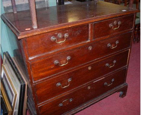 A 19th century mahogany chest of two short over three long graduated drawers, having a thumb moulded top, on square bracket s