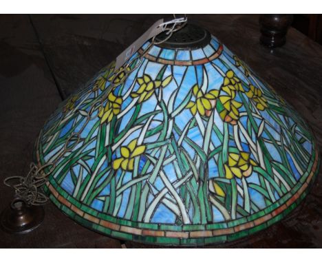 A contemporary Tiffany style coloured and leaded ceiling pendant light, dia.58cm