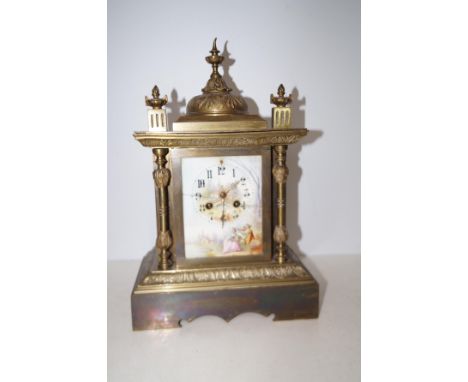 Early hand painted brass mantle clock (Heavy)