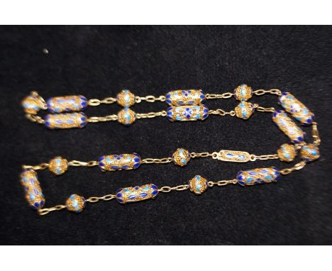 Chinese silver gilt and enamel filigree necklace