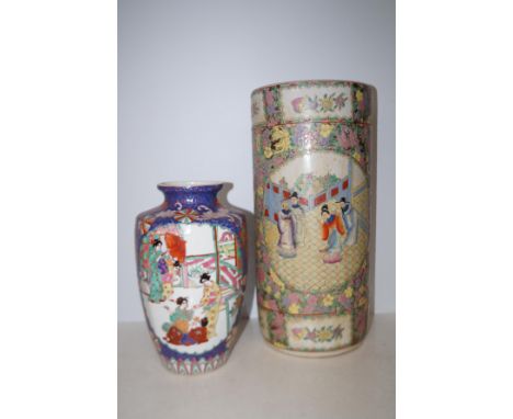 Japanese ceramic stick stand together with a Japanese vase Tallest 47 cm