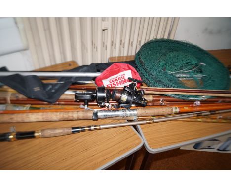 Collection of vintage fishing rods to include 2 reels