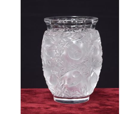 Lalique 'Bagatelle'&nbsp;frosted vase glass vase, relief-moulded with birds among foliage, engraved 'Lalique France' mark, 6.