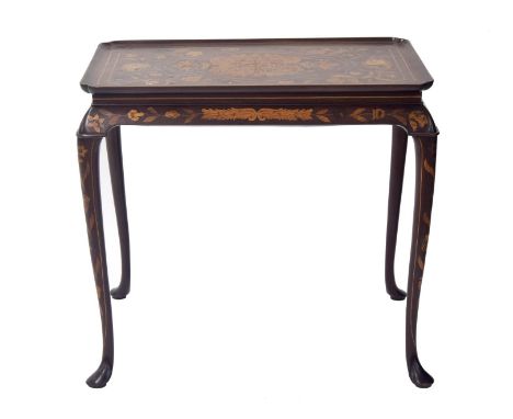 Dutch marquetry walnut silver table, 19th century, the rectangular&nbsp;top with raised moulded border above a marquetry&nbsp