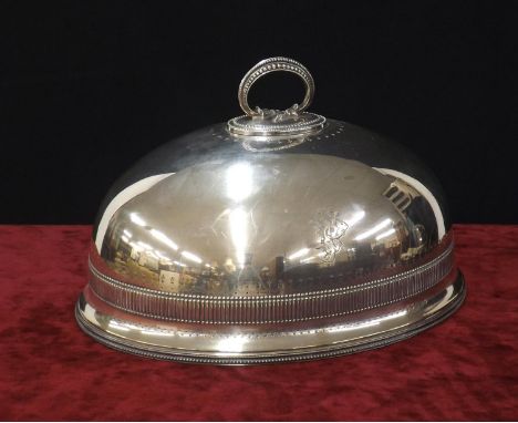 Walker &amp; Hall, Sheffield large oval silver plated meat cover with a cast beadwork handle, 11" high approx 