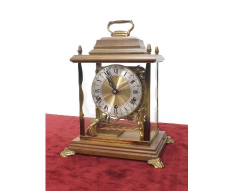 Schatz four glass chiming mantel clock in a bracket style case, 12" high 