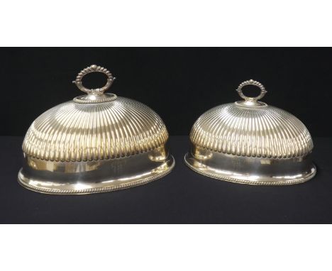 Matched pair of Sheffield silver plated oval meat covers, maker R. Richardson, 11" and 9.5" high approx respectively (2) 
