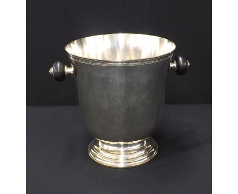 Christofle silver plated wine cooler with ebonised handles, 9.5" high, 8.5" diameter 