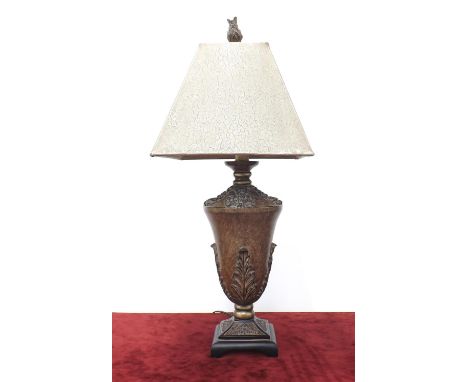 Decorative faux marble table lamp with a square leather effect tapered shade, 31.5" high approx 