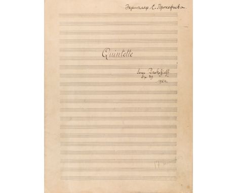 [SERGEI PROKOFIEV AUTOGRAPHED MANUSCRIPT SCORE], SERGEI PROKOFIEV`S PERSONAL COPY OF THE QUINTELLE, OPUS 39 MANUSCRIPT SCORE,