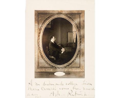 [ARTHUR RUBINSTEIN AUTOGRAPHED PHOTO]A SIGNED AND INSCRIBED PHOTOGRAPH OF ARTHUR RUBINSTEIN, 1918, depicting Arthur Rubinstei