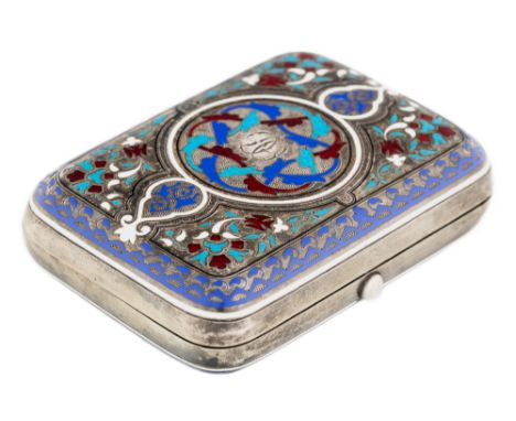 A RUSSIAN SILVER AND CHAMPLEVE ENAMEL PORTE MONNAIE, IVAN KHLEBNIKOV, MOSCOW, LAST QUARTER OF THE 19TH CENTURY, of rectangula