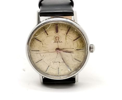 Omega stainless steel manual wind wristwatch 28mm case with dedication to back has deterioration to the dial, running at time