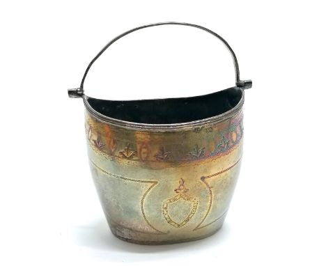 Georgian antique silver swing handle sugar basin - total height 10.5cm &amp; 88g ~ has dents to base