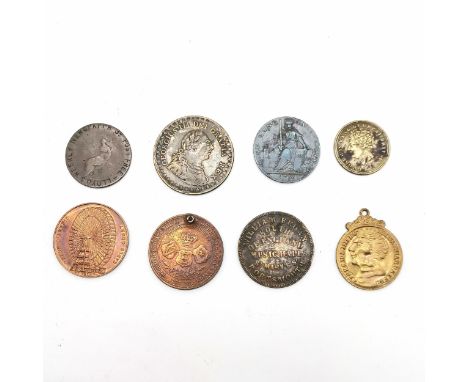 1795 T&amp;R Davidson Sise Lane halfpenny token, 1897 Earls Court gigantic wheel medallion etc (the 1795 token has edge 'Paya