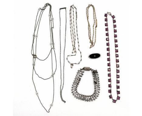 Qty of mostly silver jewellery inc enamel 830 brooch set with pearl, Victorian bracelet etc - total weight 50g