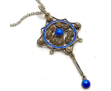 Norwegian 930 silver enamel pendant (4cm drop) on silver marked 46cm chain ~ total weight 4.3g and has slight losses to ename