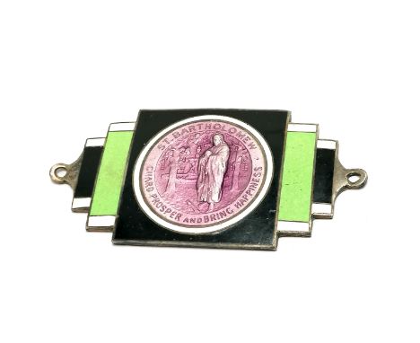 1930's Art Deco enamel St Bartholomew dashboard plaque with Rd number 753589 - 6cm and has slight wear to enamel - SOLD ON BE