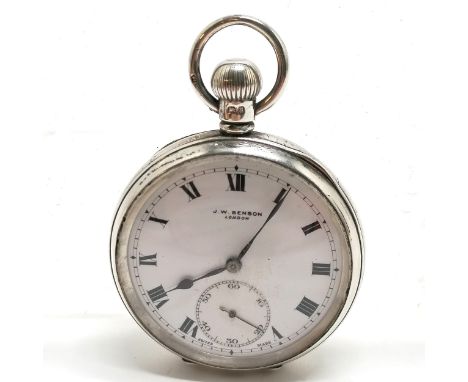 J W Benson silver cased pocket watch - 5cm diameter &amp; 101g total weight ~ runs BUT WE CANNOT GUARANTEE THE TIMEKEEPING OR