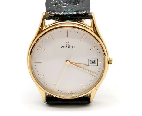 Zenith cased gold plated quartz wristwatch #27.0190.337 - 32mm case with original box, card &amp; pamphlet ~ untested and str