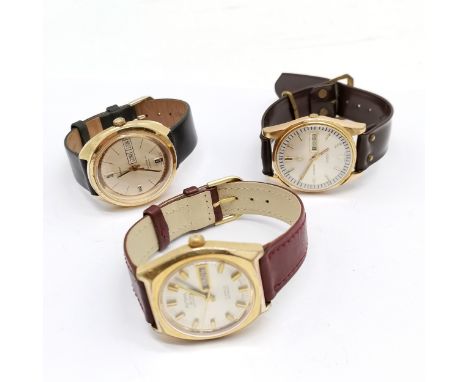 3 x vintage automatic gold plated cased wristwatches - Rytima de luxe, Sandoz &amp; Timex - all running BUT WE CANNOT GUARANT