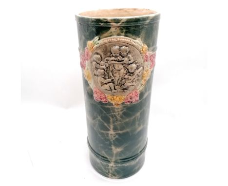Vintage majolica umbrella / stick stand with cherubic detail - 49cm high x 20cm diameter with no obvious damage