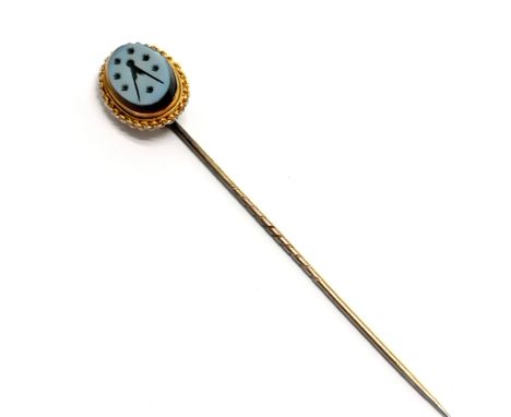 Antique Masonic unmarked gold (touch tests as 15ct or higher) stick pin - 8.5cm &amp; 2.9g total weight