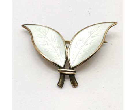 David Andersen Norwegian silver &amp; enamel leaf brooch - 3.5cm across &amp; 4.4g total weight ~ no obvious damage