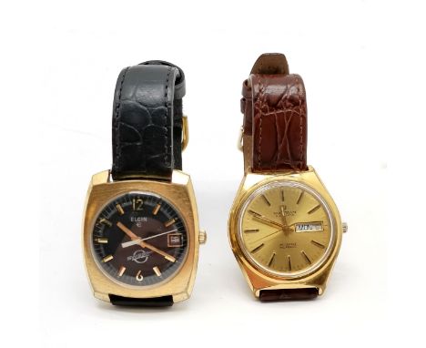 Waltham automatic day / date gold plated wristwatch (34mm case) &amp; running t/w Elgin Swissonic quartz wristwatch (untested