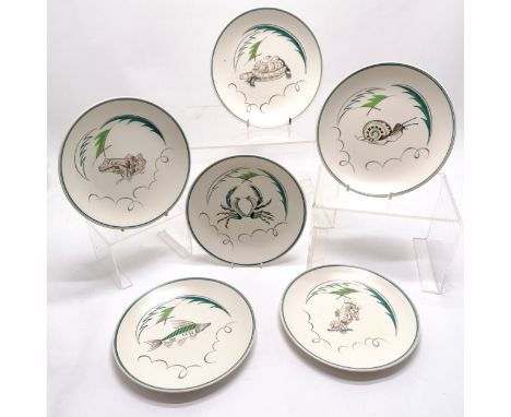 6 x Poole pottery crab / seahorse / snail / tortoise / fish / frog plates - 21.5cm diameter with no obvious damage