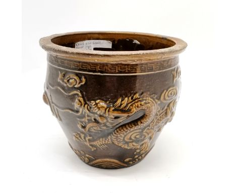 Oriental brown glazed planter - 30cm diameter x 26cm high