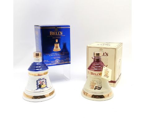 2 x Bell's UNOPENED Extra special old Scotch whisky commemorative 70cl decanters in original retail boxes - 1997 Christmas &a