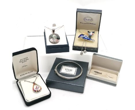 Boxed Goebel Rosina Wachtmeister cat adjustable necklace t/w 4 x boxed silver jewellery inc bangle - SOLD ON BEHALF OF THE NE
