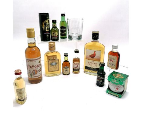 Unopened bottles of alcohol inc 20cl Isle of Skye scotch whisky, 35cl Famous Grouse, 35cl Lindisfarne mead etc
