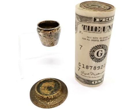 Miniature silver jardiniere by R Blackinton &amp; Co - 3.4cm diameter &amp; 9.5g on a gilt metal stand t/w novelty desk weigh