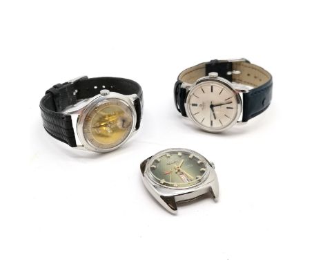 3 x vintage wristwatches - Enicar (in Duraluminium case), Arsenal &amp; Ricoh ~ all for spares / repairs