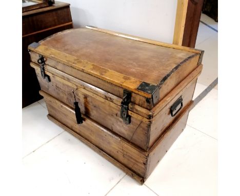 Large wooden trunk with key 94cm x 57cm x 65cm high