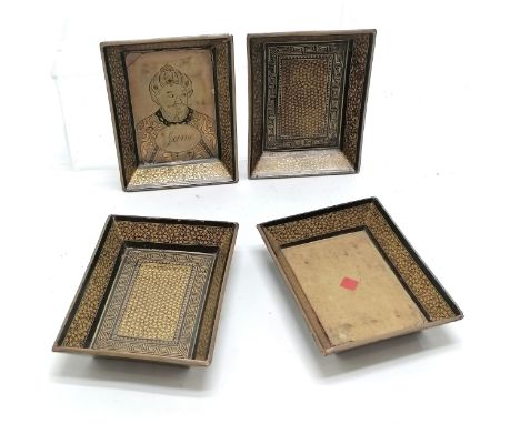 4 x antique Regency lacquer playing card dishes - 11cm x 8cm ~ all slight a/f