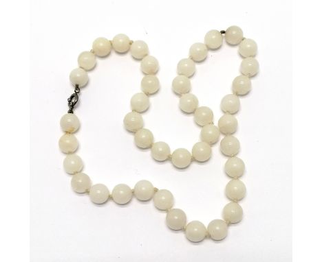 Oriental strand of mutton fat jade beads with a silver clasp - 46cm long