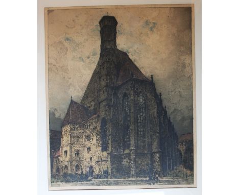 Corlor etching Minoritenkirche Wien hansigned framed 55x45cm