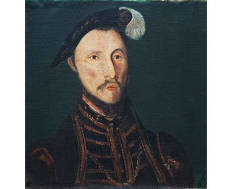 Portrait of a court member ,oil on textile laid down on wooden panel 45x45cm 