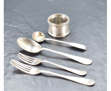 A Victorian silver christening fork and spoon, Old English pattern with bright-cut decoration throughout, marks for Sheffield