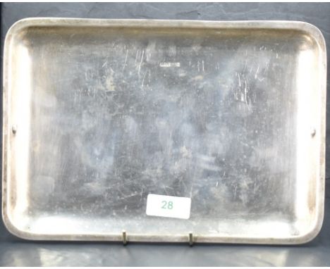 An unusual 20th century silver tray, of shallow dished and rounded rectangular for, with marks corresponding to Sheffield 193