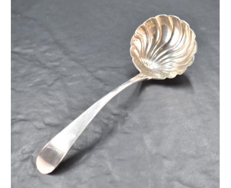 An Irish George III silver Old English pattern Ladle, with spirally fluted circular bowl, marks for Dublin 1816, maker Willia