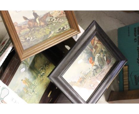 Set of Six Oak Framed Sanderson- Wells Hunting Prints plus another