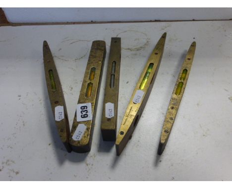 Five Vintage Mahogany and Brass Small Spirit Levels