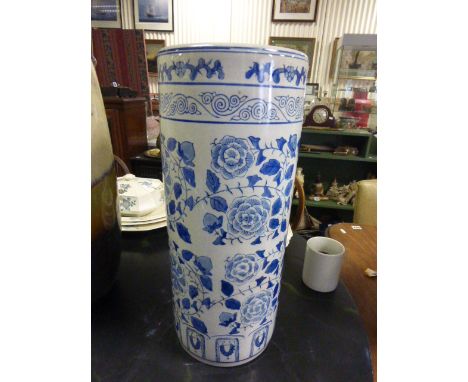 Chinese Blue and White Stick Stand decorated with flowers and foliage