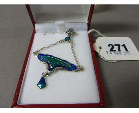 Silver and Enamel Art Nouveau Style Pendant Necklace