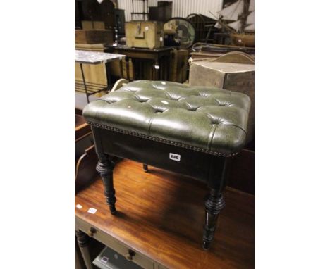 Victorian Rosewood Piano Stool with Green Leather Button Seat